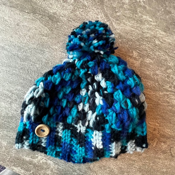 Handmade Baby Crochet Blue Beanie Hat with Pom Pom Winter Knit Cap - Picture 8 of 8